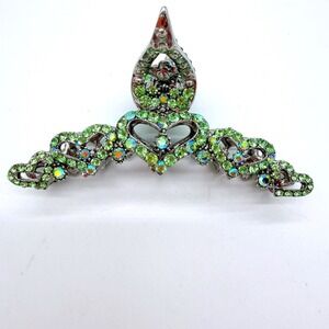 Green Rhinestone Statement Hair Claw Clip Large Festival Prom Y2K Glam